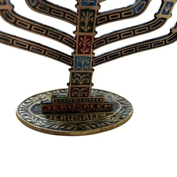 Vintage 9 Branched Brass Hanukkah Menorah Hanukkah Candle Holder - Picture 5 of 7